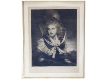 Antique 1900 Copper Engraving Portrait Of Beautiful Woman Pencil Signed