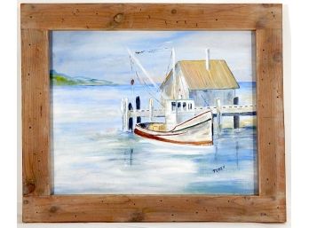 Vintage TERRY Oil Painting Fishing Boat