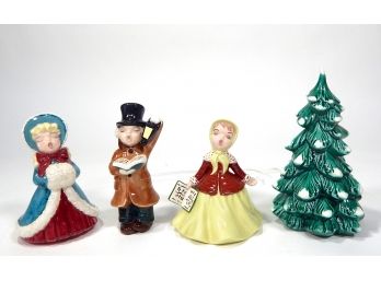 Vintage Holland Mold Ceramic Group  Christmas Tree & Figures - Caroling