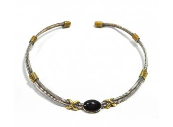 Vintage Mexican Sterling Silver Onyx Cuff Necklace Collar