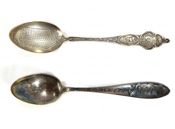 Lot 2 Antique Sterling Souvenir Spoons -Texas  Houston San Antonio