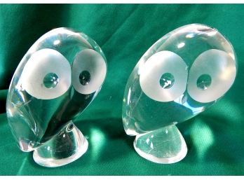 Pair Original STEUBEN Owl Paperweights
