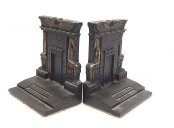 Antique Art Deco EGYPTIAN REVIVAL BRADLEY HUBBARD Cast Iron Tomb Bookends