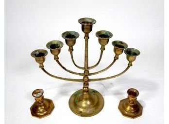 Lot Vintage Brass Candleholders