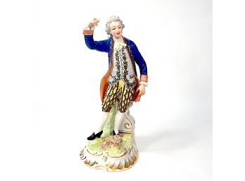 Large Antique Dresden Porcelain Figurine ' Man With Dog '
