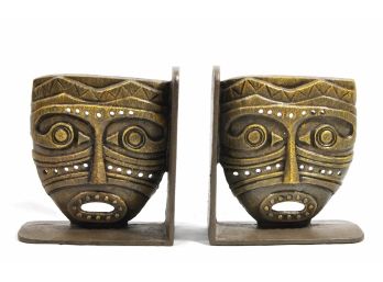 Vintage Mask Cast Iron Bookends