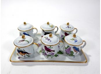 Antique LIMOGES Jar & Tray Porcelain Set Birds