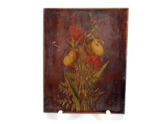 Antique Flower Still Life Painting On Wood