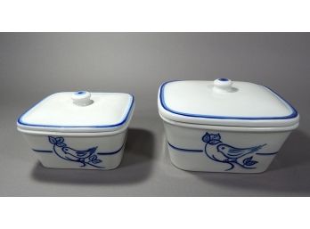 Pair Vintage Portuguese Viana Do Castelo Lidded Bowls