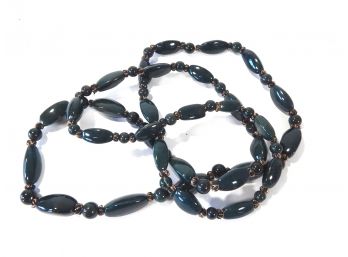 Long Vintage Green Stone Elongated Bead Necklace
