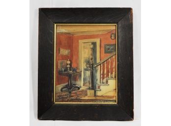 Original H.F. WAY 1907 Interior Watercolor Painting Arts & Crafts Frame