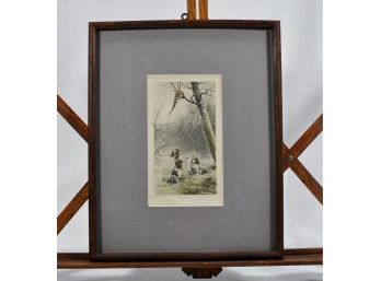 Original Marcel MOISAND (1874-1903) Hunting Scene Dogs Colored Engraving