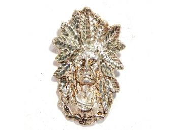 Large Vintage INDIAN CHIEF Sterling Silver Diamond Cut Pendant