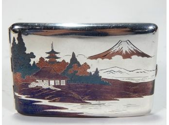 Vintage Asian Sterling Silver Cigarette Case W/ Mix Metal Landscape