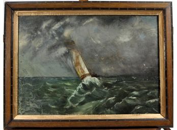Antique L.KALKHEF 1892 Oil Painting Boat In A Storm
