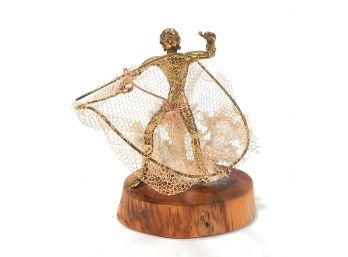 Vintage Abstract Bronze Sculpture Fisherman With Net