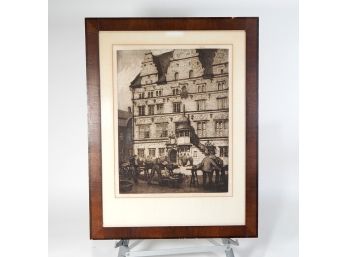 Original Nicolaj HAMMER (1887-1970) Denmark Market Scene Signed Etching