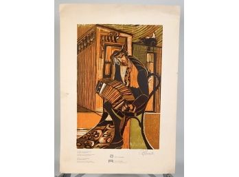 Original Roberto Scadutto Accordion Player Modernist Art Print Signed