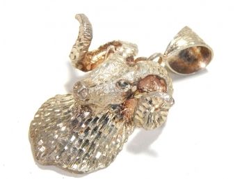 Large Vintage RAM Sterling Silver Diamond Cut Pendant