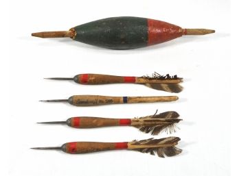 Lot Antique Wood Darts & Fishing Float