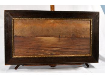 Antique Sunset Seascape With Boats Oil Painting