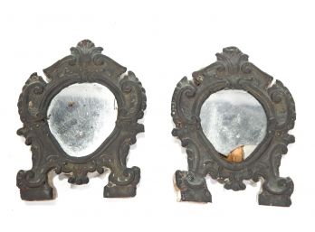 Pair Antique 18th Century Table Mirrors Brass On Wood