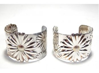 Vintage Pair Large Sterling Silver Cuff Bracelets