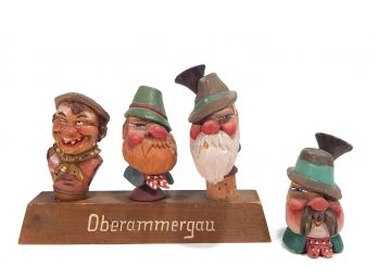 Set Vintage Hand Carved German Wine Stoppers Oberammergau Bavaria