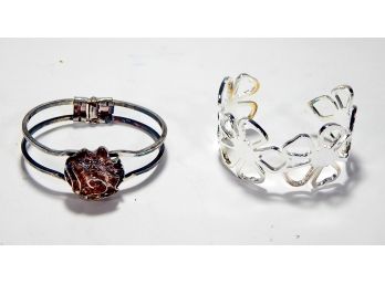Lot 2 Vintage Sterling Silver Cuff Bracelets