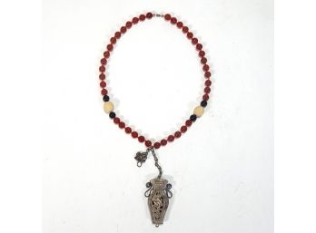 Vintage Asian Carnelian & Silver Necklace