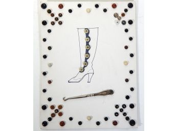 Lot 2 Antique Ladies Shoe Button Displays With Sterling Crochet Hook