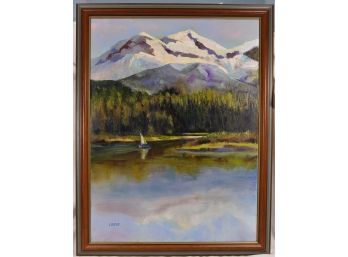 Original Mary Ann LISCIO Mountain Lake Oil Painting