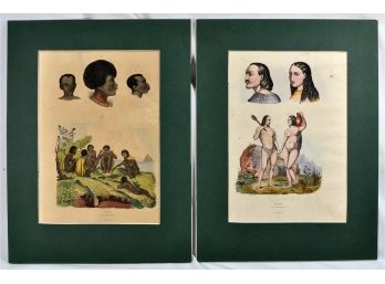 Set 2 Antique 1840 French Colored Engravings- People Races