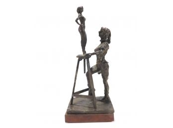 Vintage Girl Nudes Modernist Bronze Sculpture, Signed