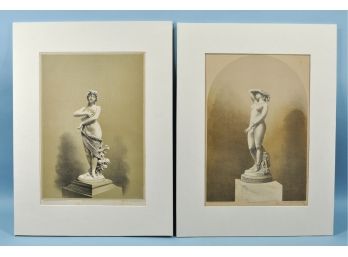 Pair Antique 1878 Girl Nude Chromolithographs