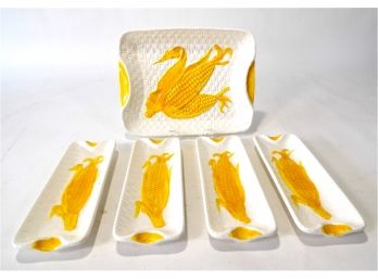 Set Of 4 Vintage Corn On The Cob Dishes And Platter