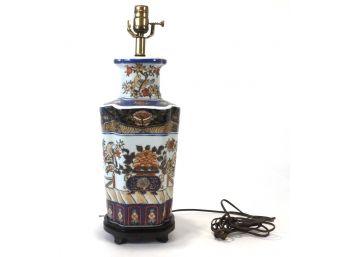 Painted Porcelain Lamp With A Wooden Base