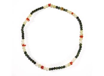 Vintage Jade & Coral Necklace Sterling Clasp