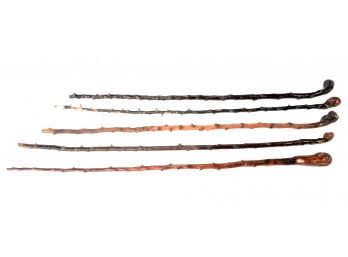 Lot Of 5 Vintage Root-Handled Walking Sticks