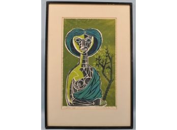 Vintage 1959 Abstract UBED Nude Print On Rice Paper, Pencil Signed