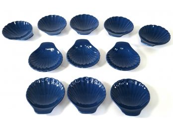 Set Of 11 Clam Shell Shaped Blue Trinket Dishes