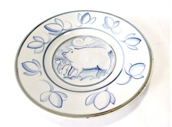 Large Pig Studio Art Pottery Platter, Signed