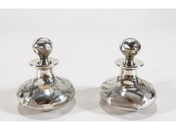 Pair Antique Sterling Silver Overlay Perfume Bottles