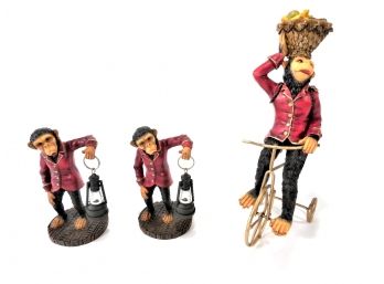 3 Resin Monkeys In Red Jackets