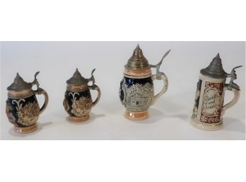 Lot Of 4 Mini Ceramic Steins