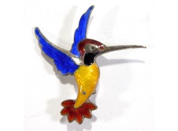 Original Volmer BAHNER Denmark Sterling Silver & Enamel Humming Bird Brooch