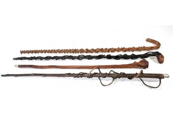 Lot Of 4 Antique Canes/walking Sticks