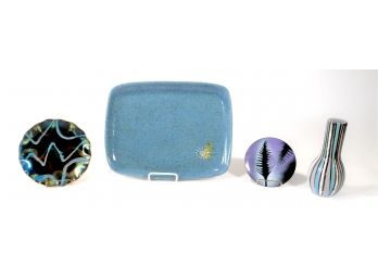 Lot Of Art Pottery, Enamel Dishes, Vase