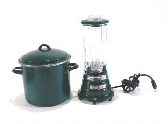 Vintage Waring 2 Speed Blender And Large Green Enamel Stockpot