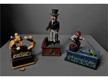 Lot Of 3 Cast Iron Banks - Repros